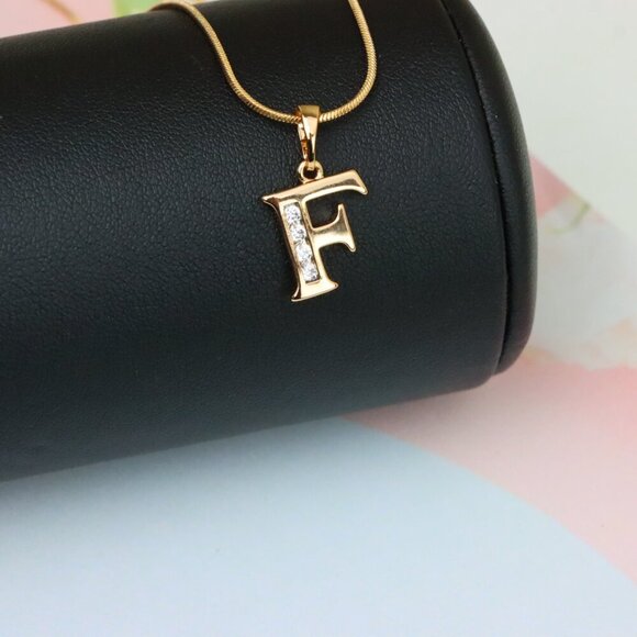 "Rose Gold Letter F Pendant with Crystals – 18K Gold Plated Charm, XPPT1355 - Picture 5 of 13